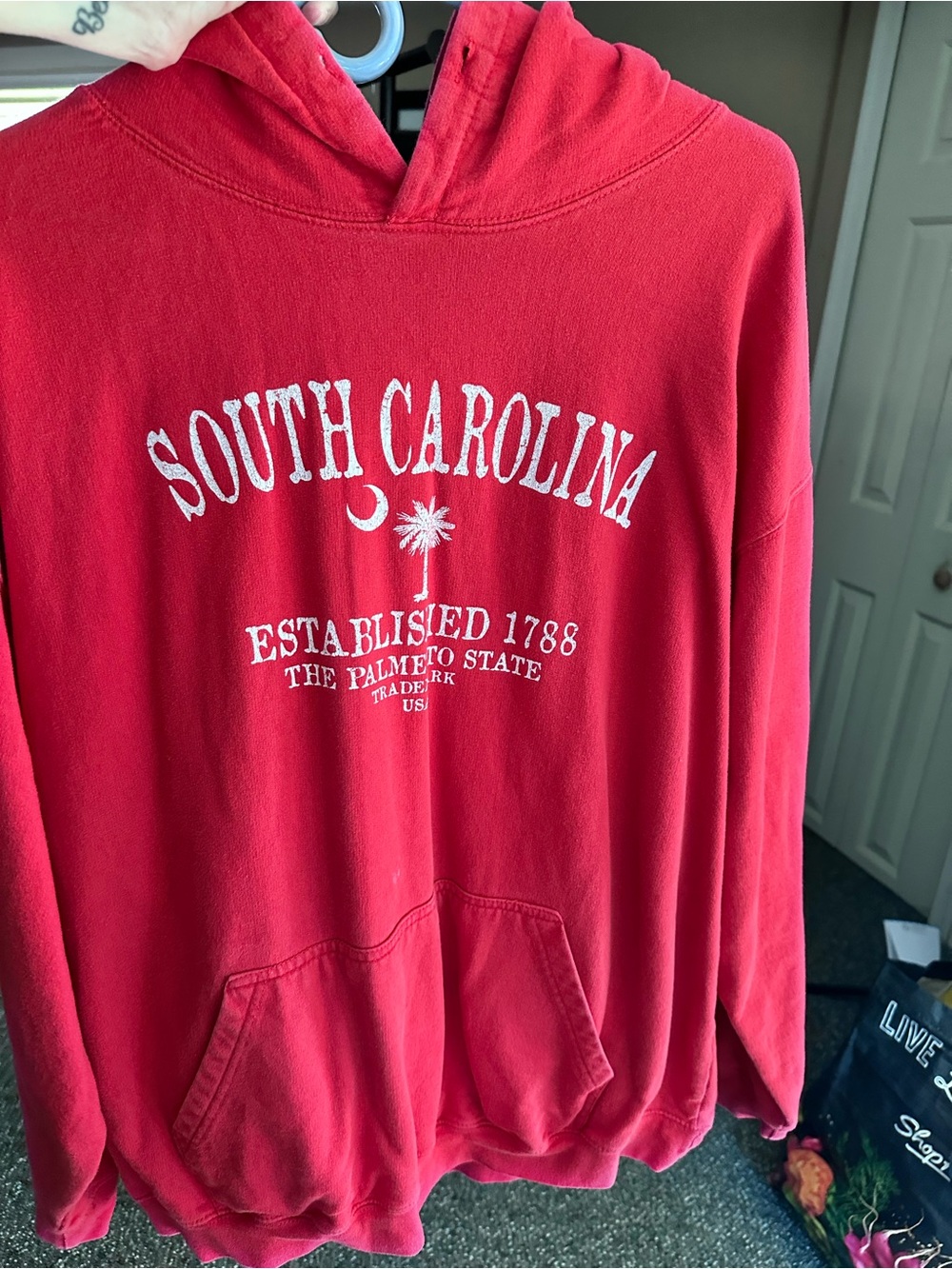 Red South Carolina Pullover Hoodie with White Print